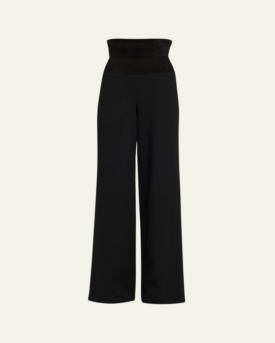 Suede Cummerbund Wide-Leg Pants